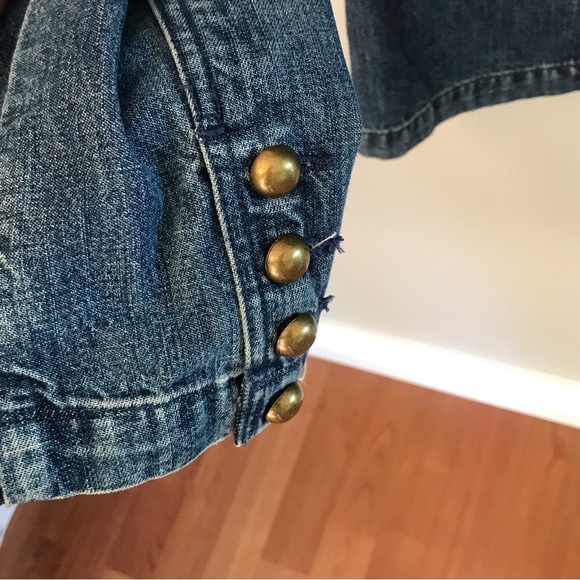 LIZ CLAIBORNE | Jean Jacket Blazer w/ Brass Buttons & Mandarin Collar Size L - Picture 7 of 15